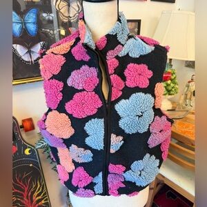 Appliqué Teddy Zip Up Floral Vest